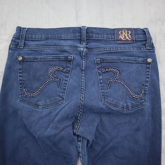 Rock Republic Pants Womens 12 Blue Bootcut Mid Rise Pocket Dark Wash Denim Jeans - Picture 15 of 16